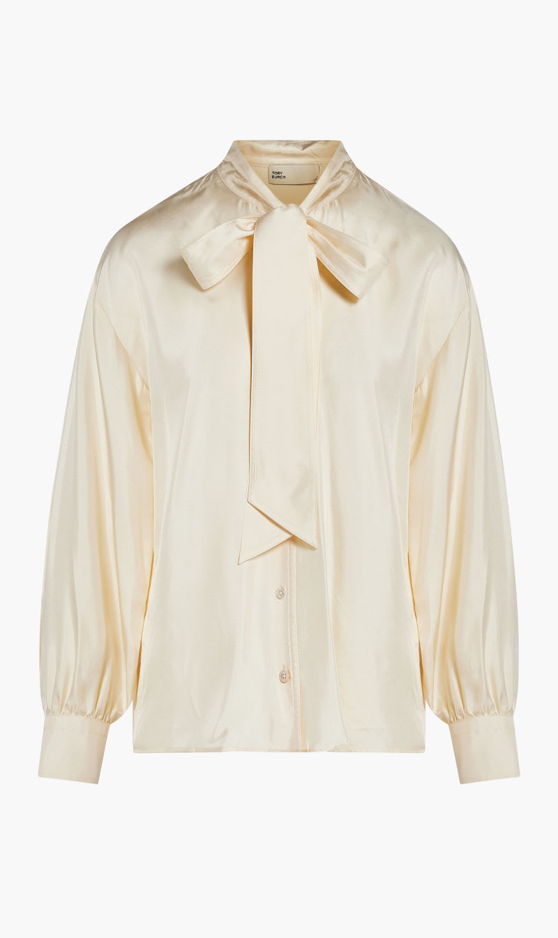 

Tory Burch White Silk Bow Blouse for Women | The Deal Outlet