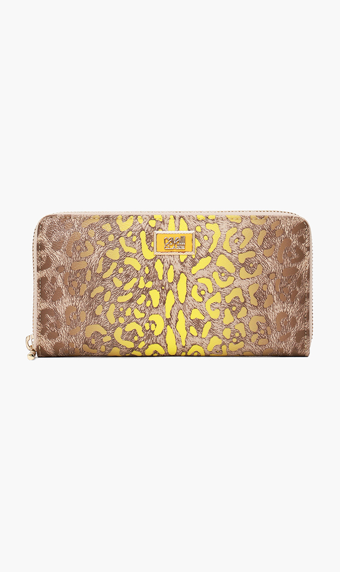 

Cavalli Class Leather Print Zip Around Wallet