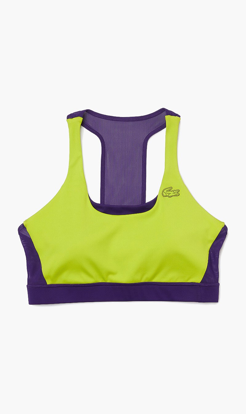 

Lacoste Yellow Color Block Recycled Polyester Sports Bra for Women | The Deal Outlet