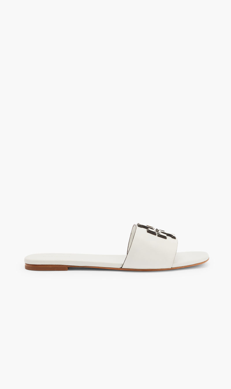 

Tory Burch White Ines Flat Slide C-width for Women | The Deal Outlet