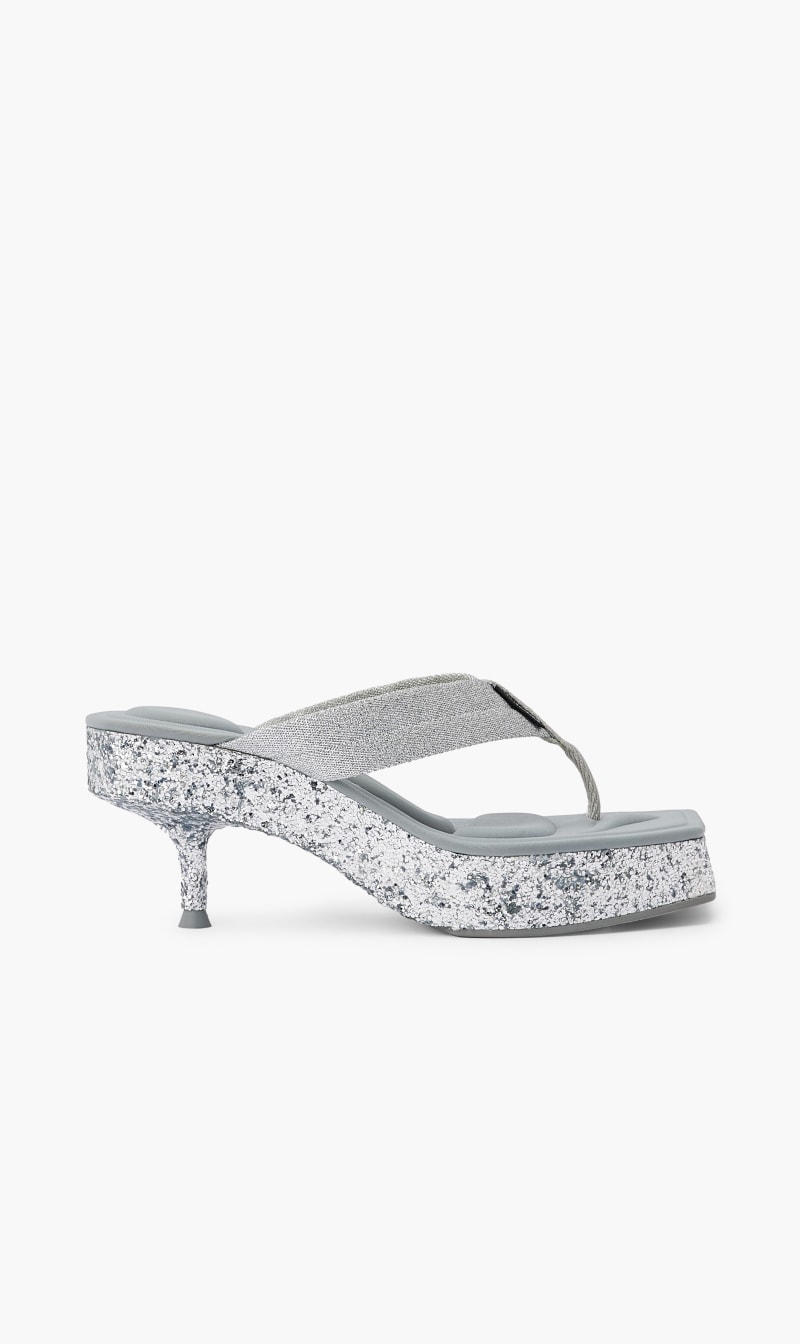 

Alexander Wang Silver Jessie Glitter Platform S Lide for Women | The Deal Outlet