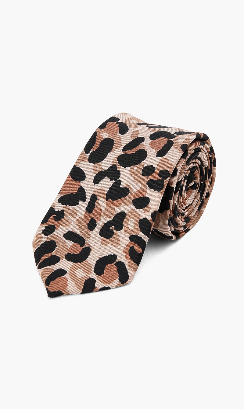 

Leopard Print Silk Tie, Brown