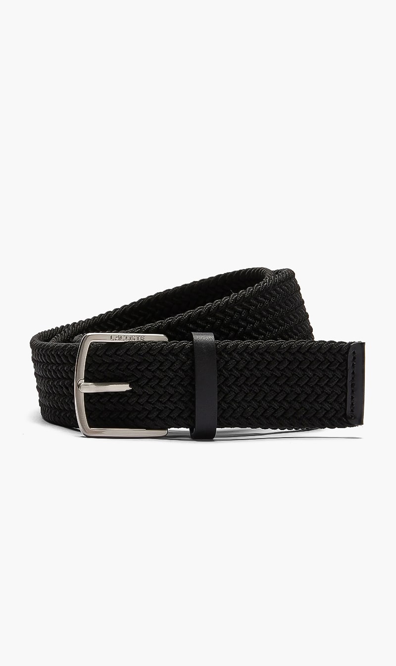 

Logo Engraved Buckle Stretch Knitted Belt, Black