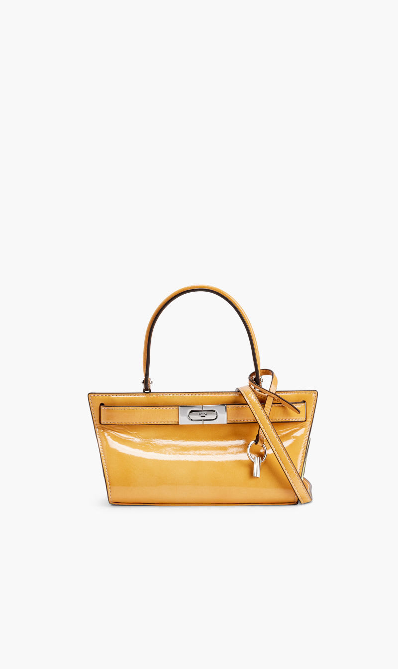 

Tory Burch Yellow Lee Radziwill Textured Patent Petite Cat Eye Bag for Women | The Deal Outlet