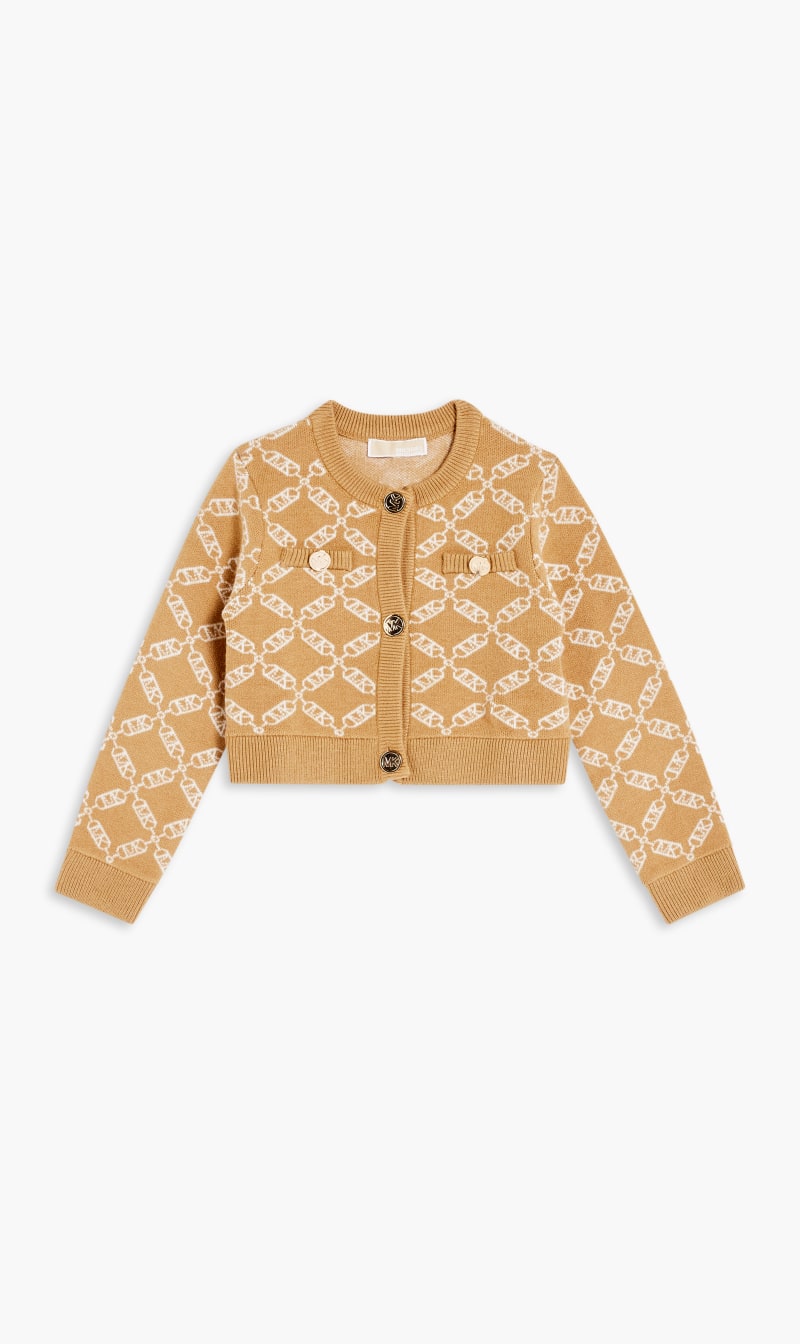 

Michael Kors Brown Monogram Pattern Knitted Cardigan for Girls | The Deal Outlet