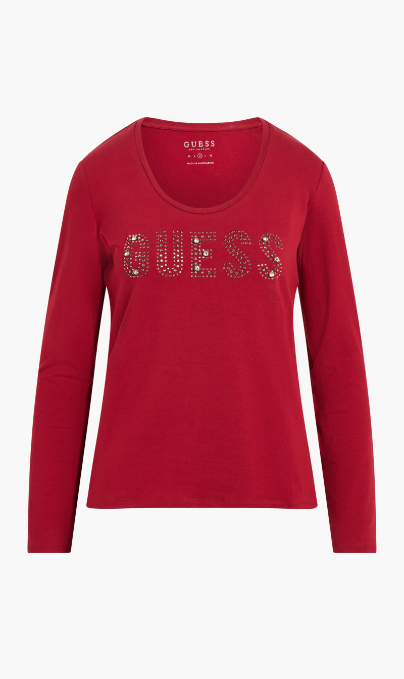 

Guess Red Deanna Scoop Neck Long Sleeve Tee for Women | The Deal Outlet