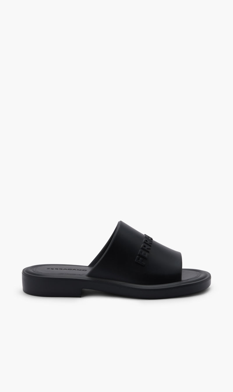 

Salvatore Ferragamo Black Giuneva Logo Slides for Women | The Deal Outlet