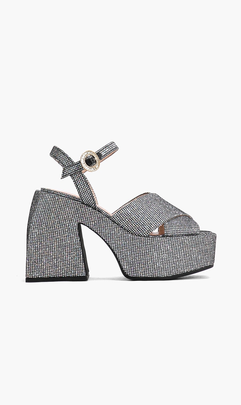 

Nodaleto Silver Chunky Studded Heels for Women | The Deal Outlet