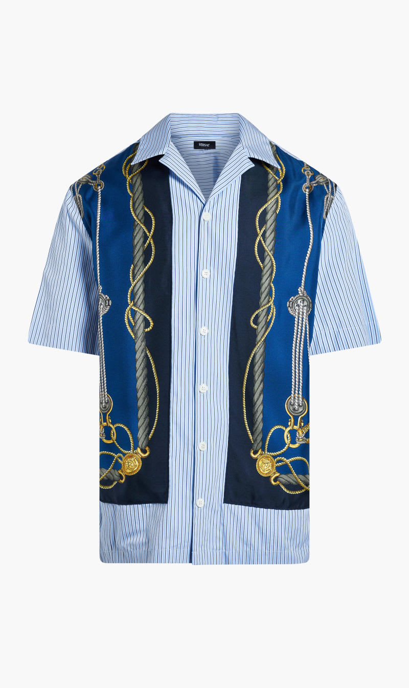 

Versace Blue Informal Shirt Striped Poplin Fabric + Versace Nautical Silk Twill Fabric Insert for Men | The Deal Outlet