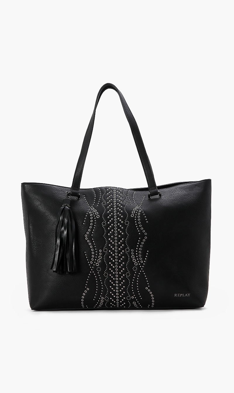 

Replay Solid Leather Tote Bag