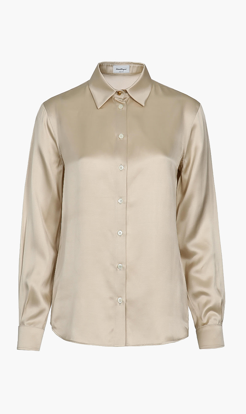 

Salvatore Ferragamo Beige Silk Double Satin Long Sleeves Shirt for Women | The Deal Outlet