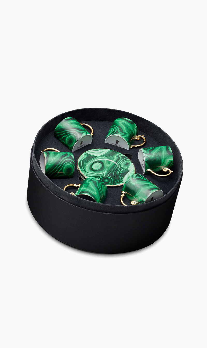 

L'objet Malachite Espresso Cup And Saucer Gift Box Of 6