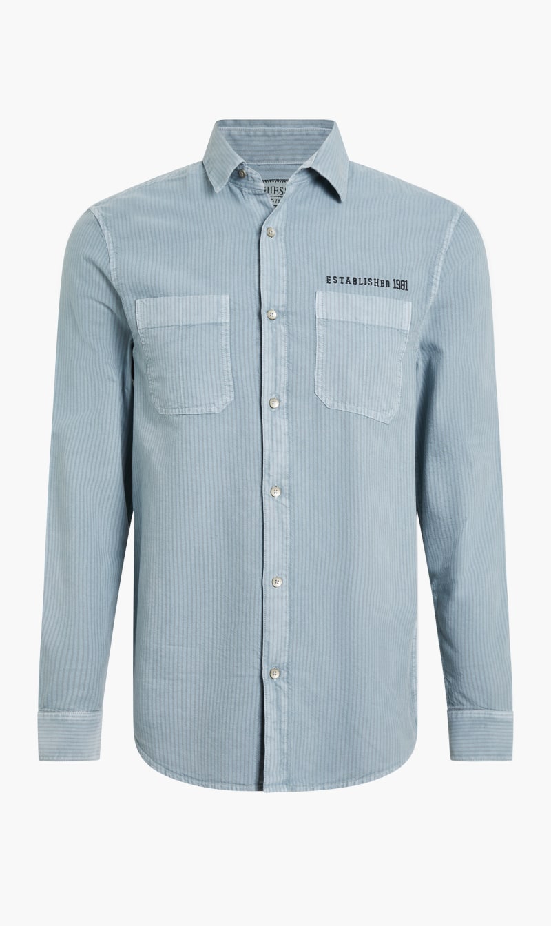 

Guess Blue Ls French Collins Shirt for Men | The Deal Outlet