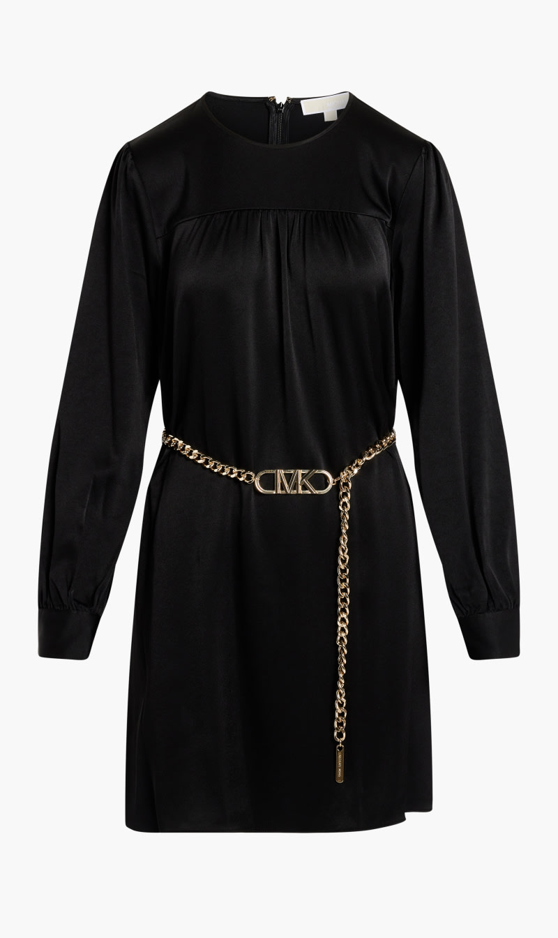 

Michael Kors Black Satin Belted Mini Dress for Women | The Deal Outlet