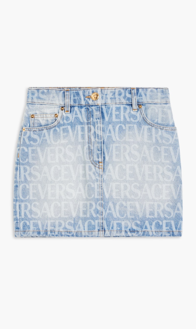 

Versace Blue Skirt Mini Denim Ao Laser Versace Logo for Women | The Deal Outlet