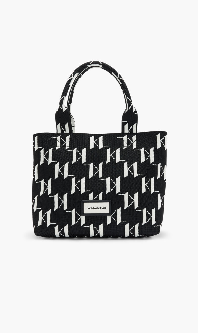 

Karl Lagerfeld Black Kmonogram Knit Md Tote for Women | The Deal Outlet